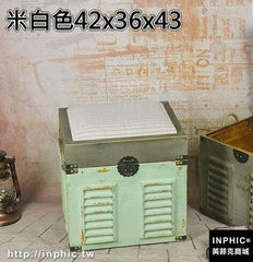 INPHIC-復古做舊收納凳換鞋凳木箱子美式工業風格專賣店酒吧裝飾軟裝道具-米白色42X36X43