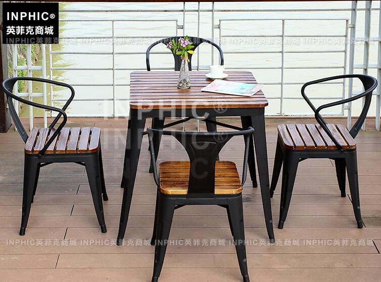 INPHIC-戶外庭院桌椅室外花園休閒咖啡廳桌椅露天陽臺桌椅組合五件套裝-啞黑一桌4椅