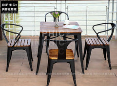 INPHIC-戶外庭院桌椅室外花園休閒咖啡廳桌椅露天陽臺桌椅組合五件套裝-啞黑一桌4椅