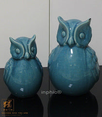 INPHIC-冰裂陶瓷仿生碎瓷大小對裝貓頭鷹時尚客廳軟裝桌面裝飾工藝品擺飾(一對)