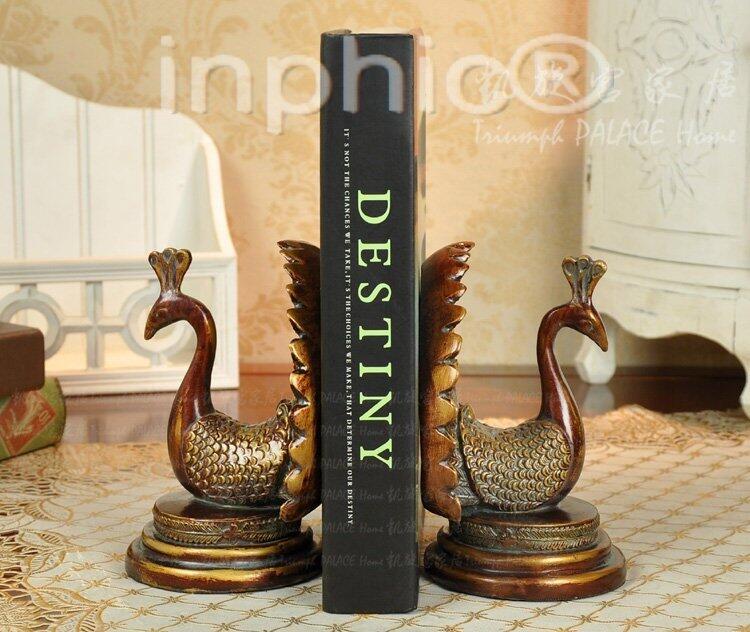 INPHIC-歐美風格復古孔雀開屏書靠書檔書立裝飾擺件 情侶擺設