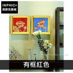 INPHIC-會所荷花金箔畫掛畫餐廳客廳裝飾畫東南亞泰國無框畫-有框紅色