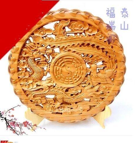 INPHIC-龍鳳八卦鏡 桃木鏡 開光桃木擺件 鎮宅避邪 促姻緣 斬第三者