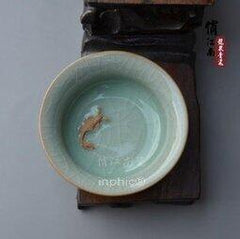 INPHIC-茶杯 官窯手工魚浮雕杯 功夫茶杯 陶瓷品茗杯子 個人杯 青瓷茶具