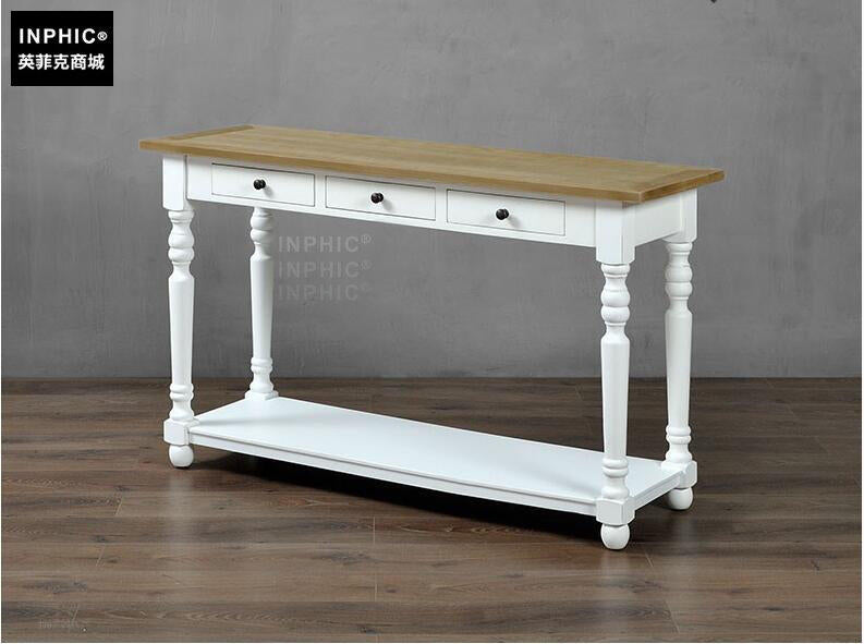 INPHIC-歐式簡約邊框檯面 白色復古雙層玄關櫃窄收納靠牆桌臺