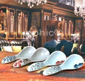 INPHIC-陶瓷勺子日式和風小湯勺韓式創意複古湯匙調羹青花釉下彩(20個)