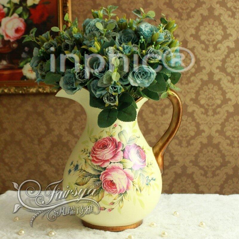 INPHIC-歐式家居擺設主臥裝飾仿真植物花卉絹花法蘭西藍色妖姬套裝