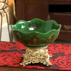 INPHIC-歐式綠優琳彩繪裂紋陶瓷 圓口小果盤 水果盤 裝飾擺飾