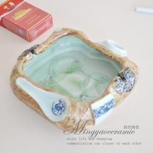 INPHIC-景德鎮陶瓷全手工捏造 古青花煙灰菸灰缸 簡單大氣 送人佳品