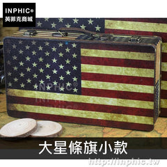 INPHIC-老式櫥窗收納盒復古擺飾英倫米字旗道具國旗做舊木盒木箱-大星條旗小款