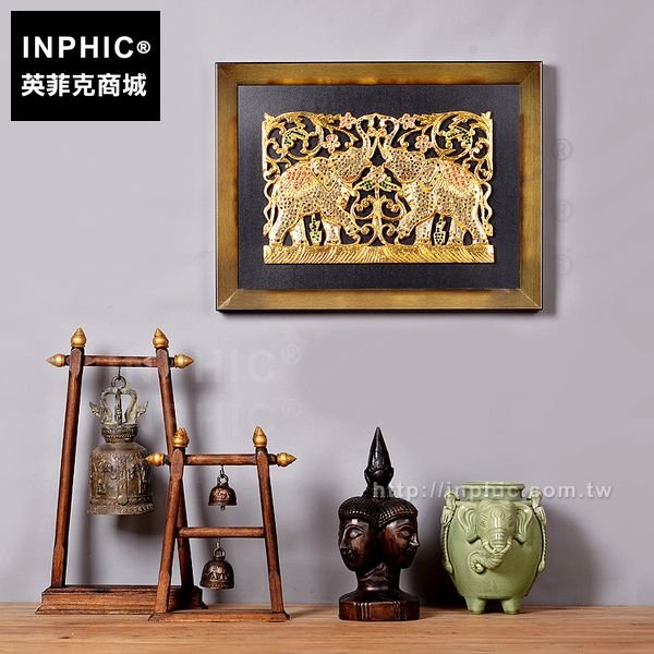INPHIC-實物畫金箔雕花掛畫泰式東南亞客廳裝飾畫餐廳泰國
