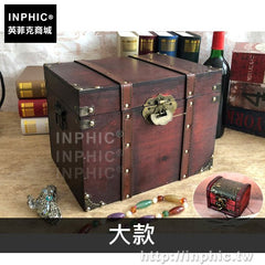 INPHIC-仿古復古老式儲物箱藏寶箱木箱木質道具收納箱木盒海盜-大款