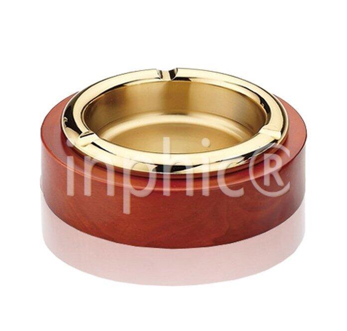 INPHIC-紳士圓紅木煙盅 金屬煙灰菸灰缸 高檔創意酒吧煙缸  金銀兩色