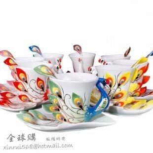 INPHIC-咖啡杯孔雀杯情侶杯 七彩琺瑯瓷孔雀咖啡杯 火鳳凰杯 情侶對杯 套裝B100