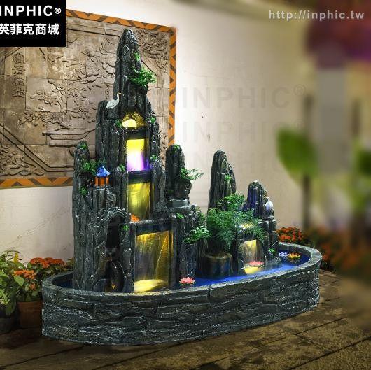 INPHIC-大型水幕牆流水噴泉裝飾室內魚缸風水輪水景客廳招財高山擺件假山