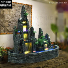 INPHIC-大型水幕牆流水噴泉裝飾室內魚缸風水輪水景客廳招財高山擺件假山