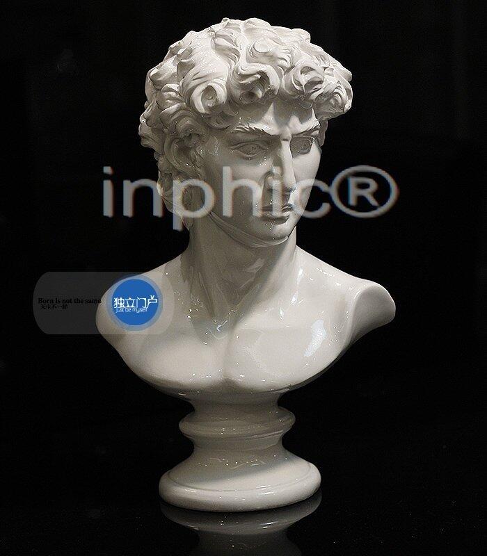 INPHIC-歐式 樹脂高亮白色複興人物大衛半身雕塑 會所家居靜物裝飾擺飾