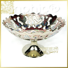 INPHIC-印度進口彩銅手工鏤空雕刻高腳大果盤飯店純銅彩繪大果盤