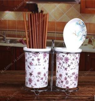 INPHIC-筷子筒韓式骨瓷雙筒雙座瀝水鍍金創意筷子籠