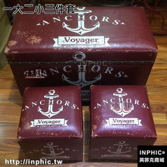 INPHIC-復古懷舊全PU皮軟包儲物凳工業風格仿古做舊收納凳換鞋凳沙發凳-一大二小三件套