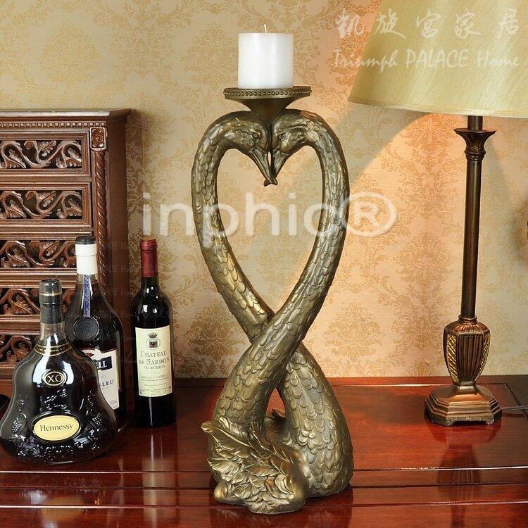 INPHIC-美式鄉村懷舊復古情侶天鵝燭臺 家居擺設 家居裝飾品