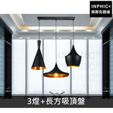 INPHIC-簡約餐廳燈北歐現代吧臺吊燈白色客廳-3燈+長方吸頂盤