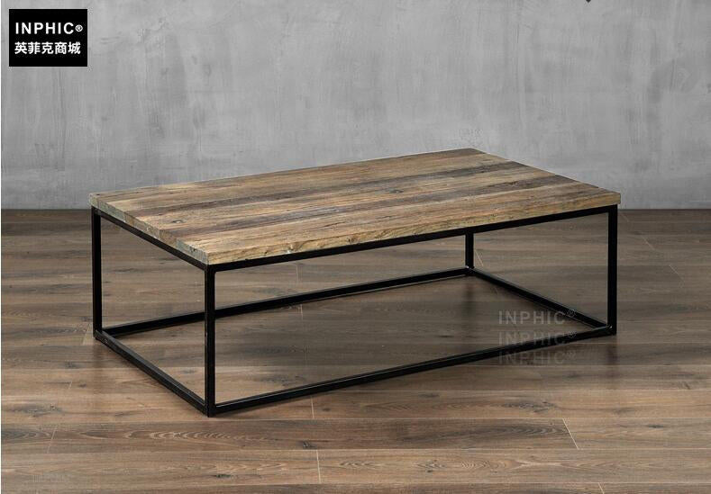 INPHIC-美式鄉村 舊門板鐵藝做舊復古風格咖啡桌茶幾-B款