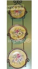 INPHIC-銀邊仿舊手繪花卉壁掛3連盤（帶鐵架）送單個塑膠盤架