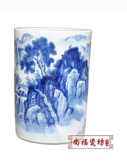 INPHIC-落地 書房 擺飾 山水古典手工繪畫 箭筒 帽筒 畫軸缸 青花瓷花瓶