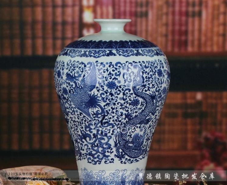 INPHIC-景德鎮陶瓷器 手繪青花瓷龍鳳呈祥梅瓶 現代時尚擺飾家居工藝擺設