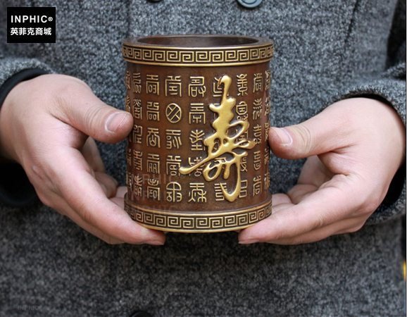INPHIC-純銅筆筒辦公室裝飾品紫銅鎏金工藝品筆筒商務書房裝飾品
