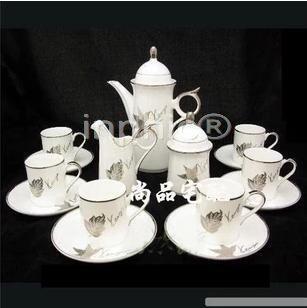 INPHIC-景德鎮骨瓷北歐銀葉咖啡具 15頭套裝