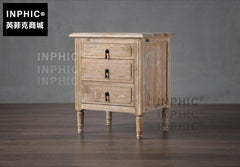 INPHIC-法歐式美式鄉村復古做舊橡木三抽床頭櫃儲物邊桌沙發櫃
