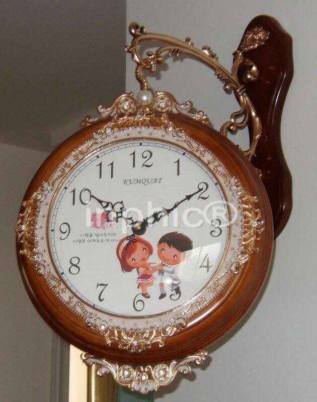 INPHIC-田園歐式雙面掛鐘掛鐘客廳 掛鐘歐式田園掛鐘創意時鐘 鐘