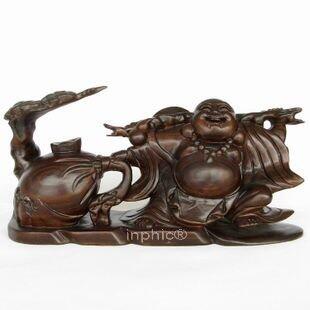 INPHIC-越南紅木工藝品木雕擺飾 彌勒佛布袋佛 新款如意拖財佛