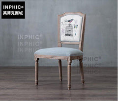INPHIC-美式鄉村實木橡木雕刻復古布藝餐椅 棉麻個性方背椅