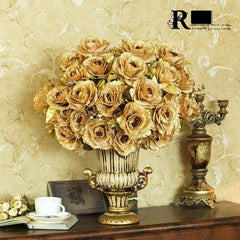 INPHIC-歐式巴比倫金邊玫瑰聖托裏奧深色歐式花瓶仿真花套裝