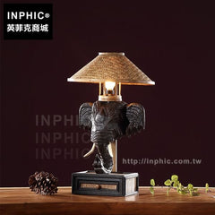 INPHIC-臥室燈具泰國工藝木雕竹編桌燈大象象頭擺飾東南亞桌面檯燈