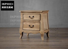 INPHIC-法式兩抽色床頭櫃 橡木實木框歐美鄉村田園風臥室角櫃