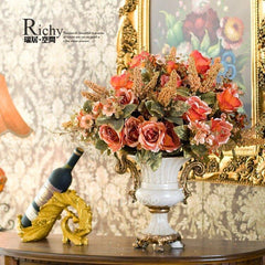 INPHIC-法式芳汀玫瑰聖托裏奧陶製花瓶桌擺仿真花套裝