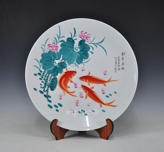 INPHIC-手繪大款景德鎮陶瓷裝飾盤 年年有餘 家居客廳工藝品擺飾