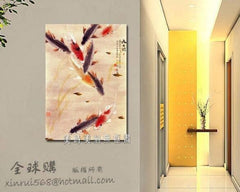 INPHIC-走廊玄關裝飾畫豎版單幅畫九魚圖中式無框畫餐廳單聯 壁畫