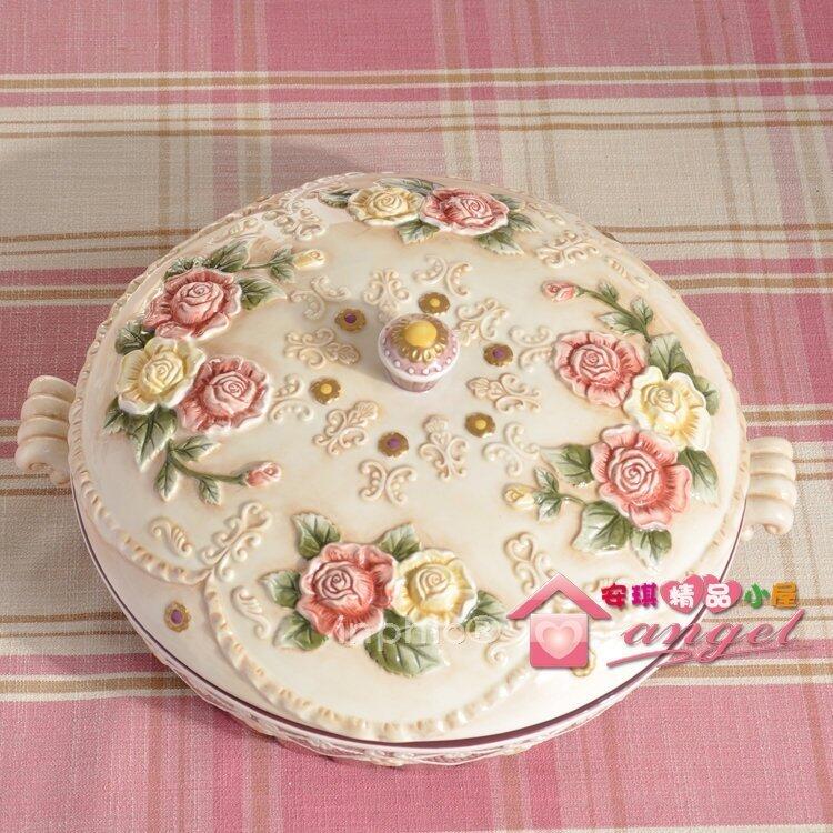 INPHIC-歐式維多利亞玫瑰花陶瓷糖果盒瓜子盒糖果盤新房擺飾