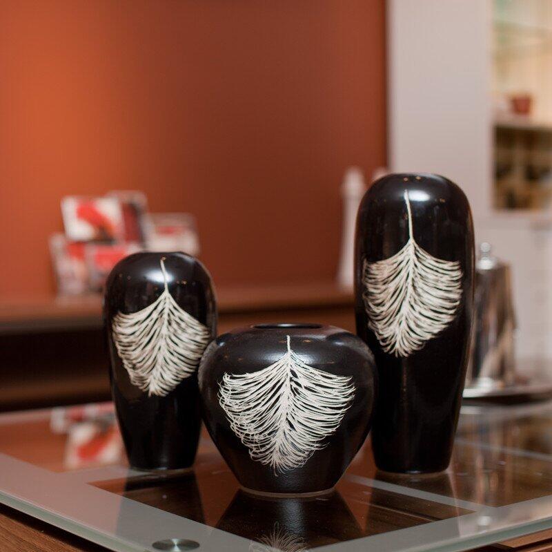 INPHIC-歐式藝術三件套陶瓷插花瓶 簡約黑色居家裝飾品擺件