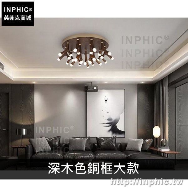 INPHIC-客廳造型吸頂燈餐廳燈實木藝術臥室書房設計新中式-深木色銅框大款