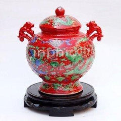 INPHIC-ZF-D206 景德鎮宮廷紅龍鳳雕刻彩繪陶瓷罐 復古 裝飾 擺飾