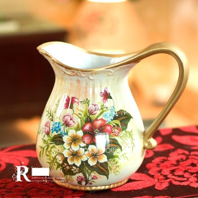 INPHIC-歐式精美彩繪花卉陶瓷奶壺花瓶花器裝飾花器擺飾