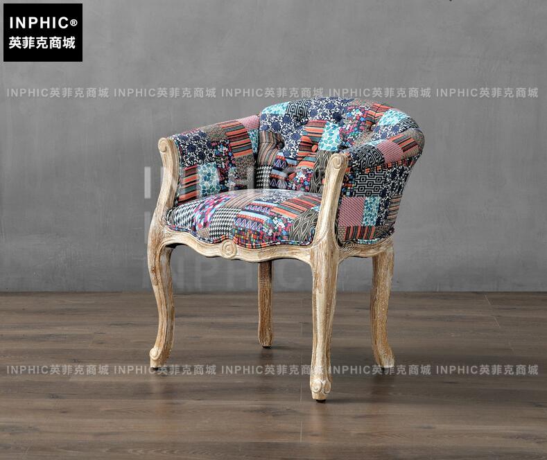 INPHIC-美式經典沙發椅 單人橡木架復古做舊梳妝椅酒店歐式圈椅子