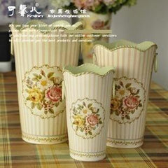 INPHIC-歐式典雅玫瑰 野玫瑰 鐵皮花桶花器三件套（三色可選）