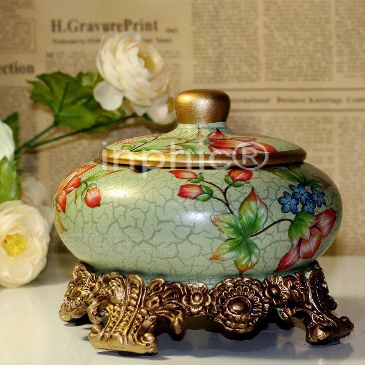 INPHIC-彩繪陶瓷田園帶底座小罐煙灰菸灰缸-綠底3-100
